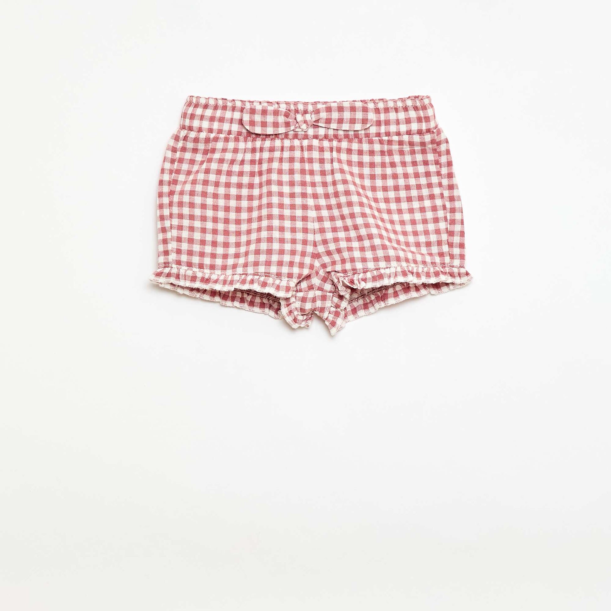 Short en coton tissé en coton et lin ROSE