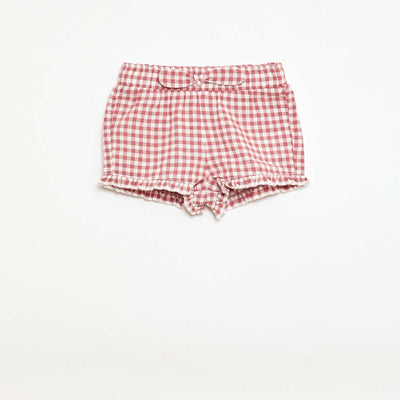 Short en coton tissé en coton et lin ROSE