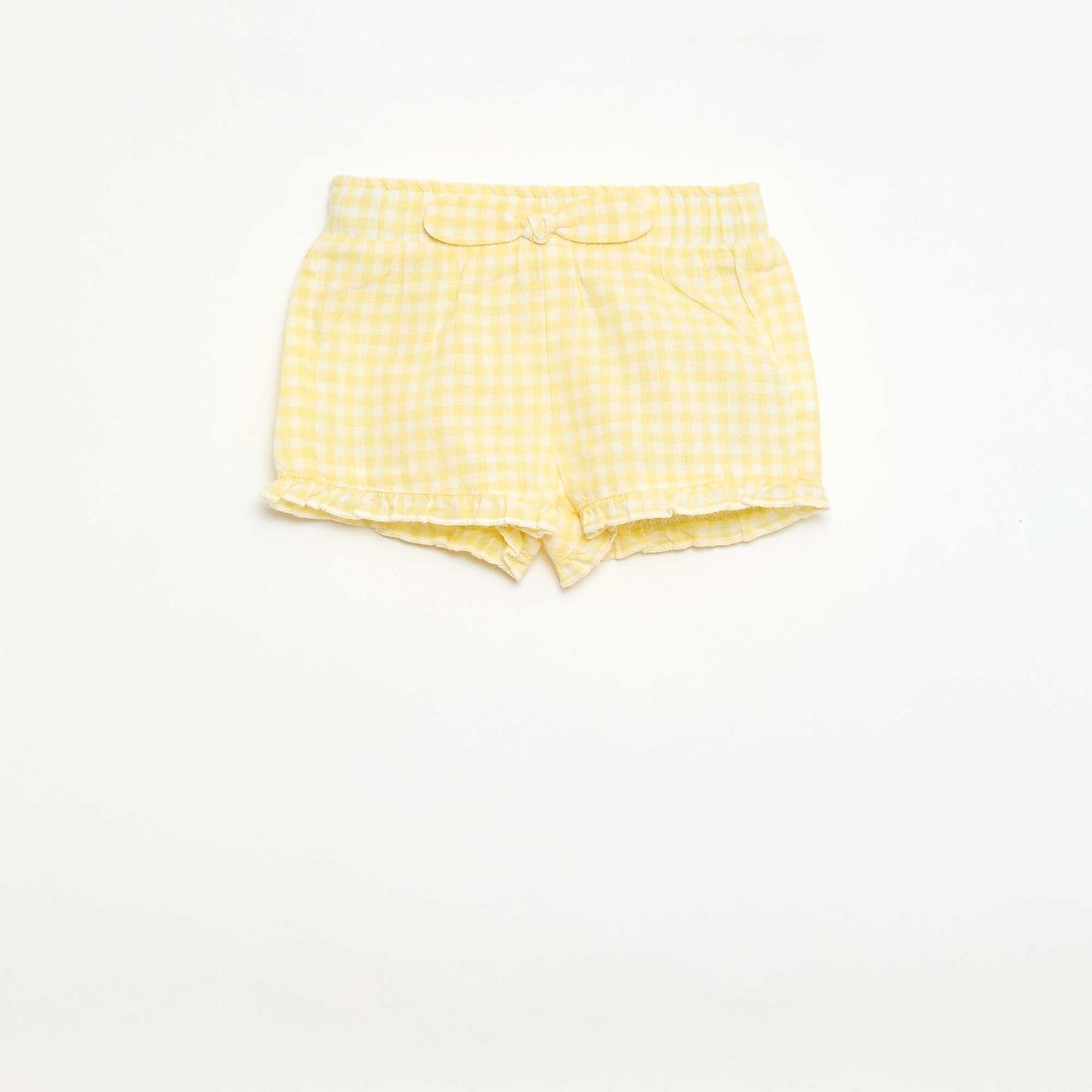 Short en coton tissé en coton et lin JAUNE