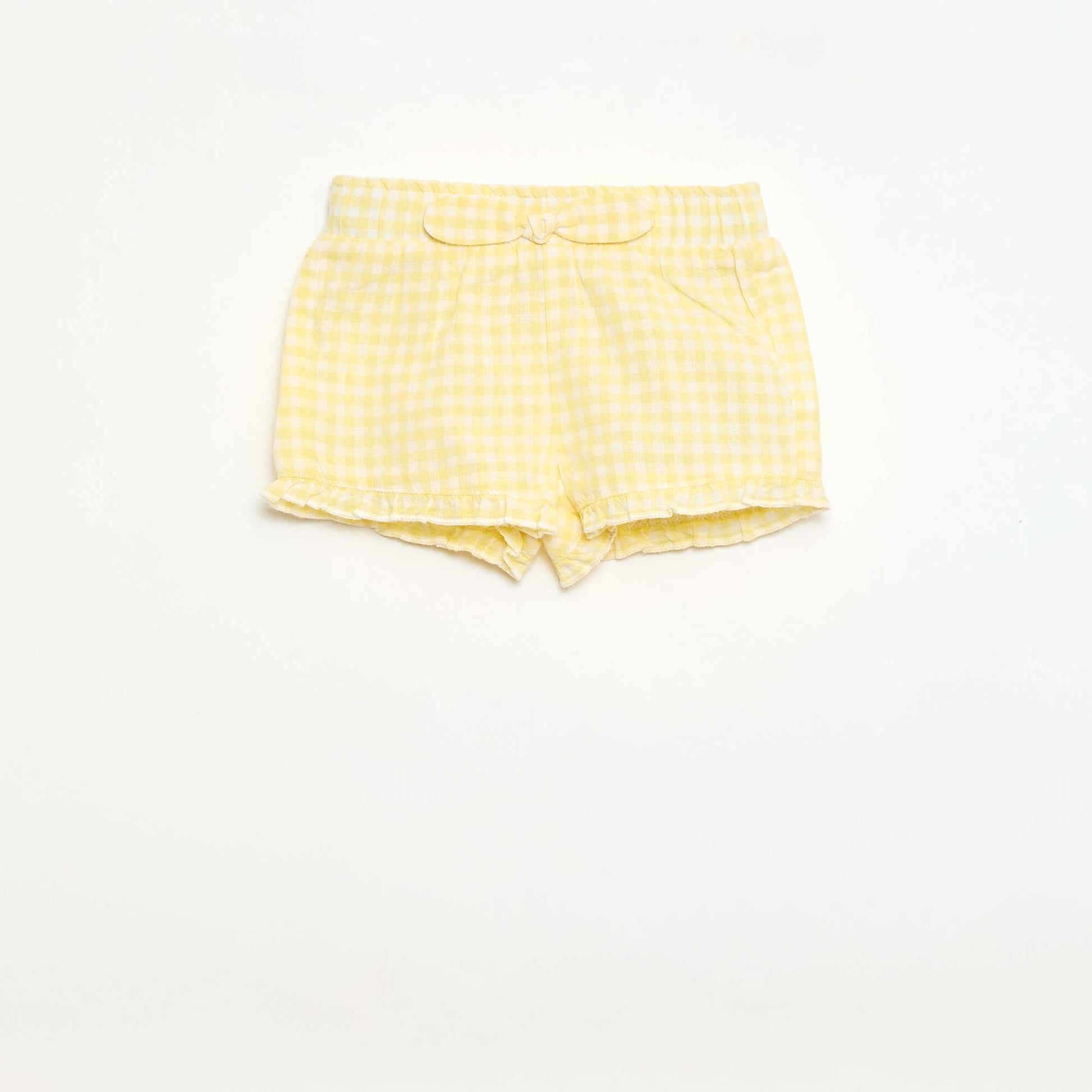 Short en coton tissé en coton et lin JAUNE
