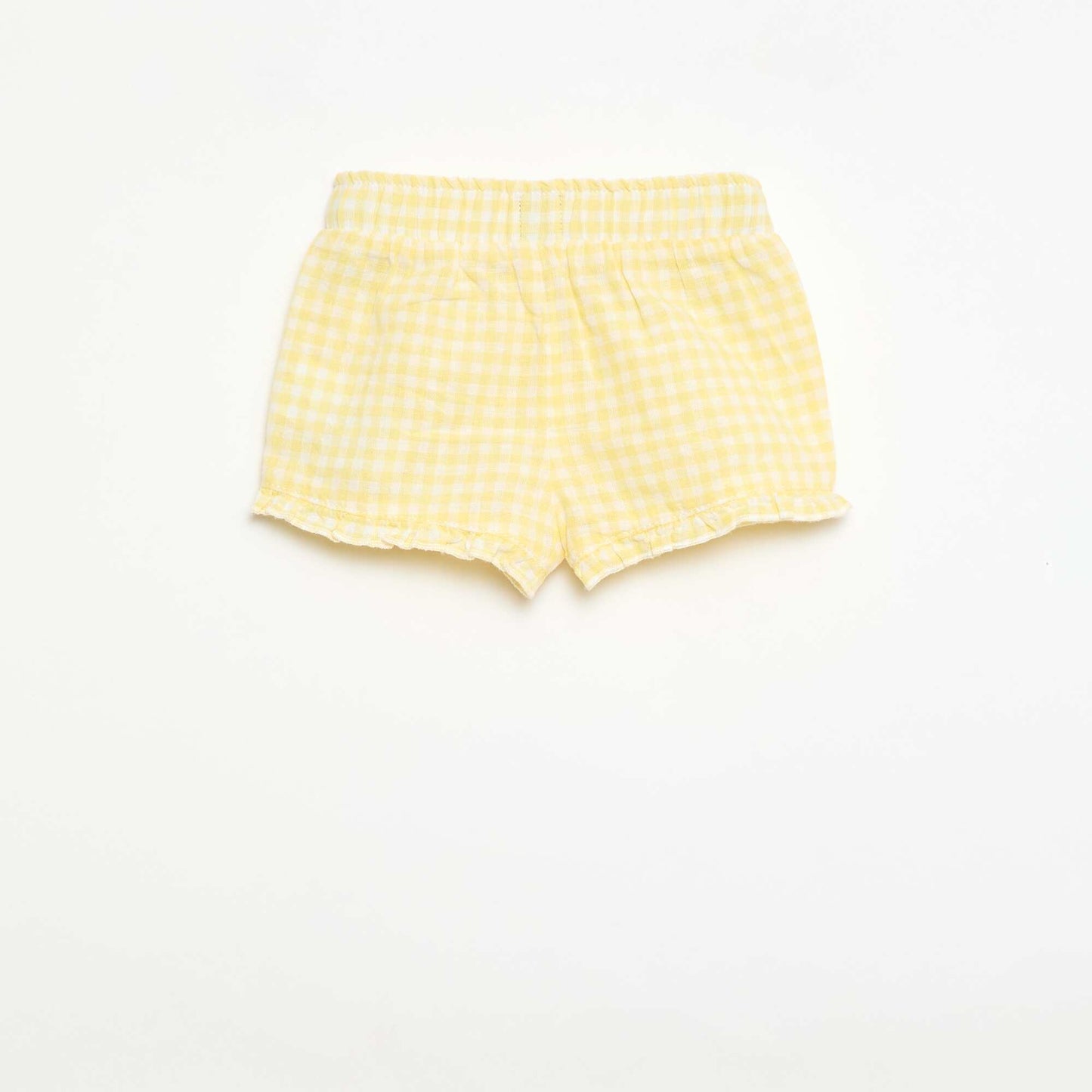 Short en coton tissé en coton et lin JAUNE