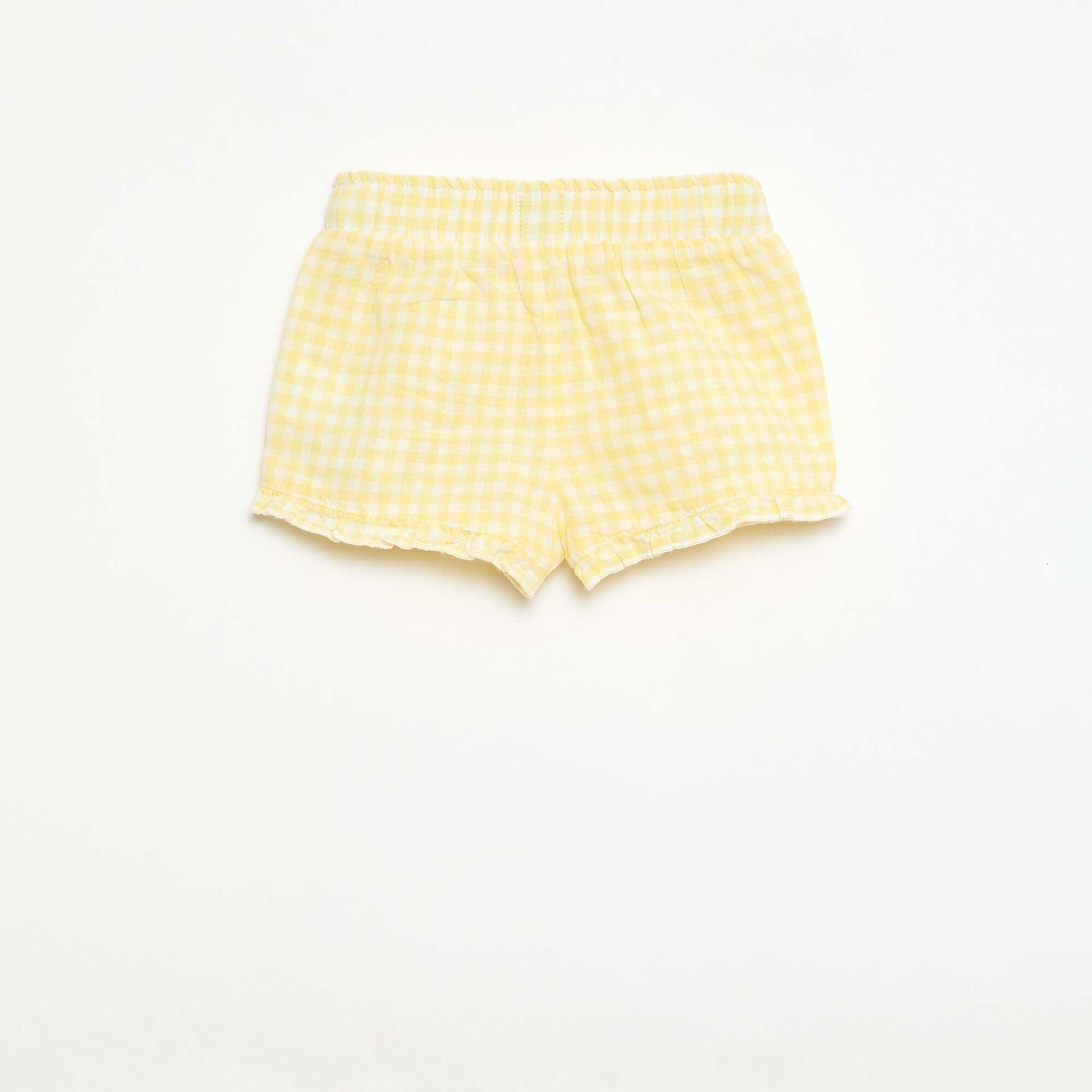 Short en coton tissé en coton et lin JAUNE