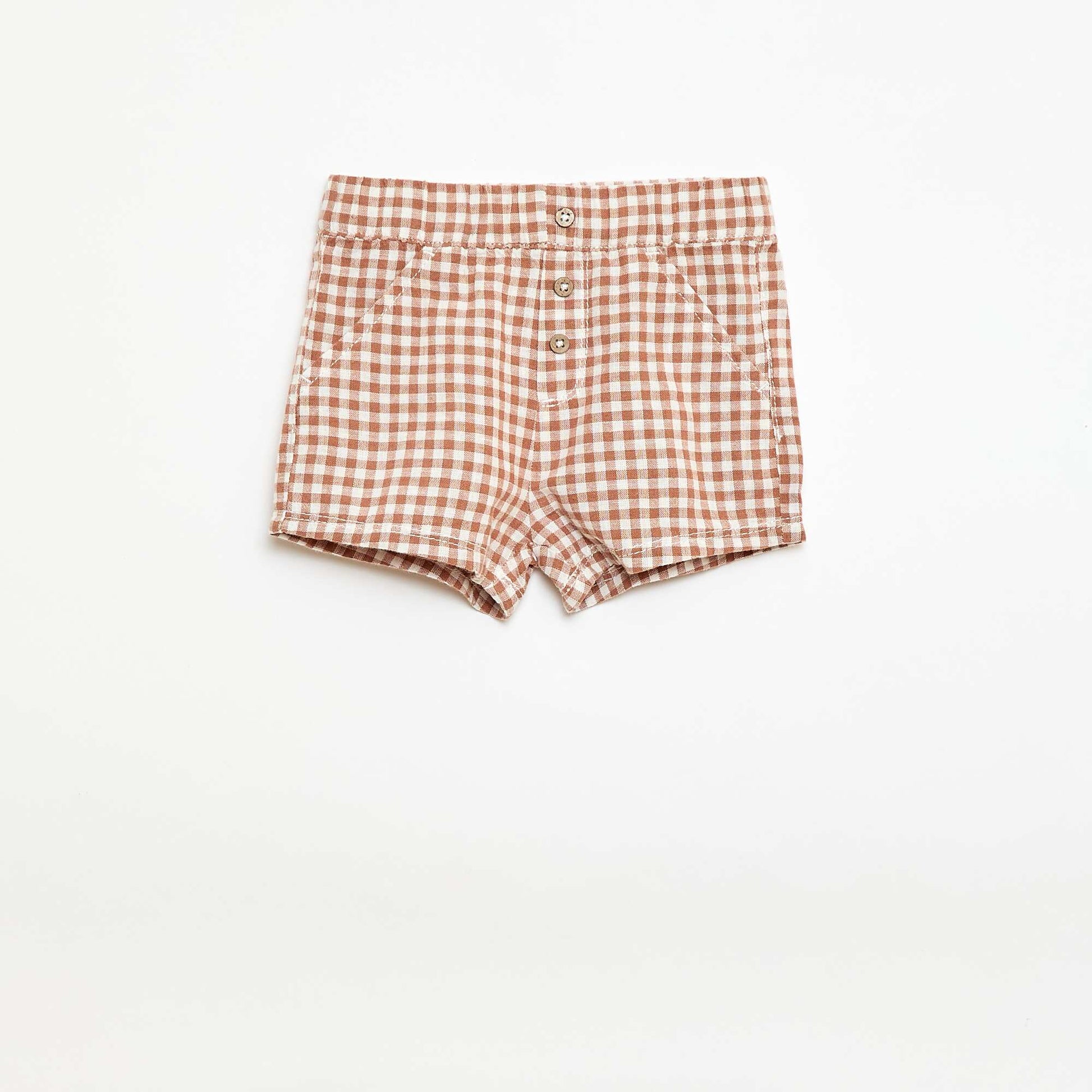 Short en coton et lin MARRON