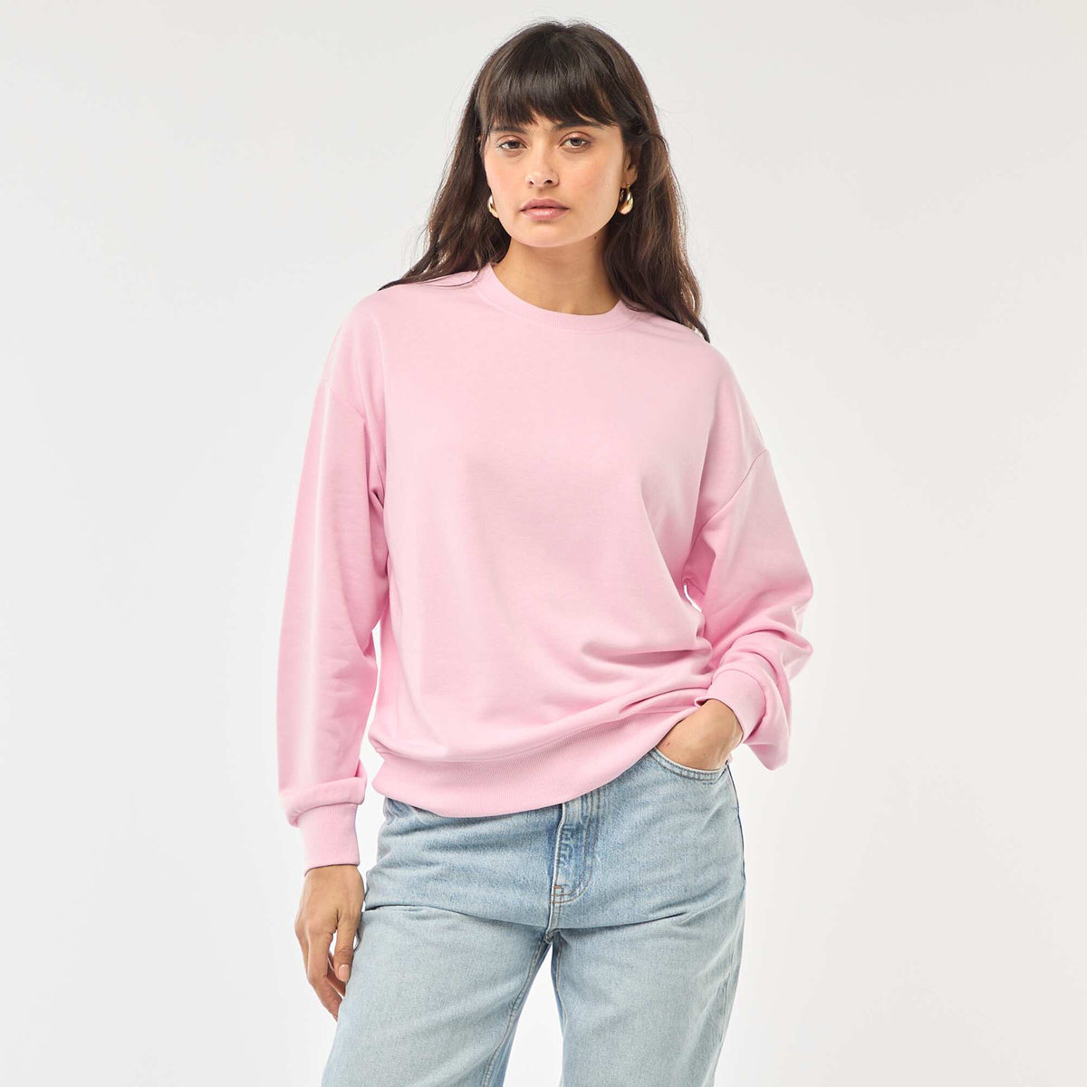 Sweat col rond en french terry uni ROSE
