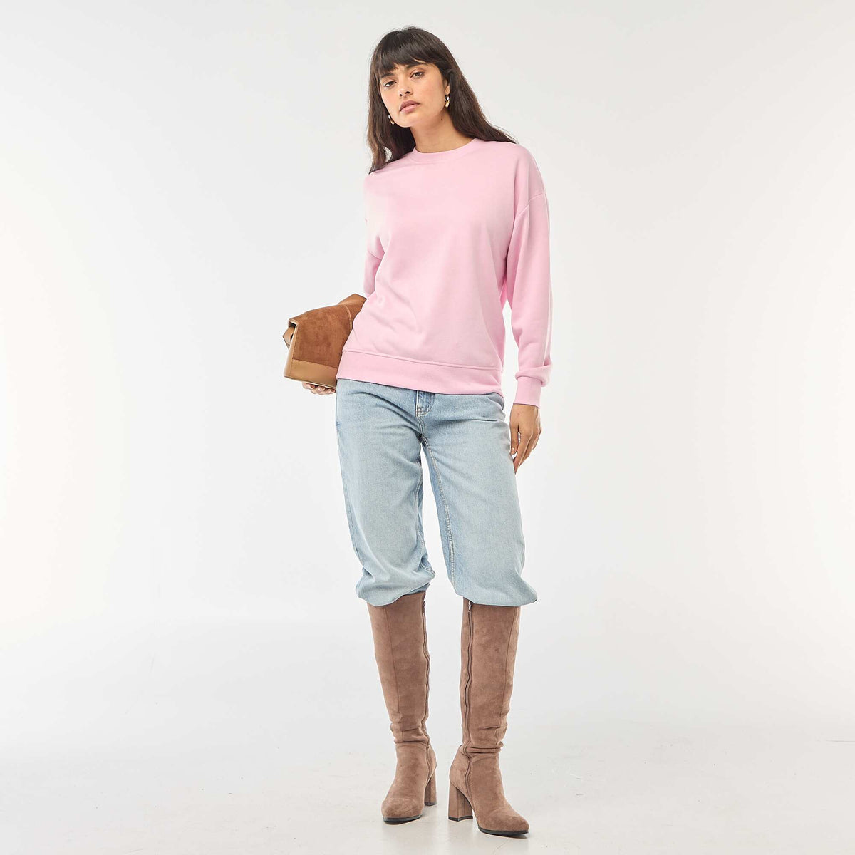 Sweat col rond en french terry uni ROSE