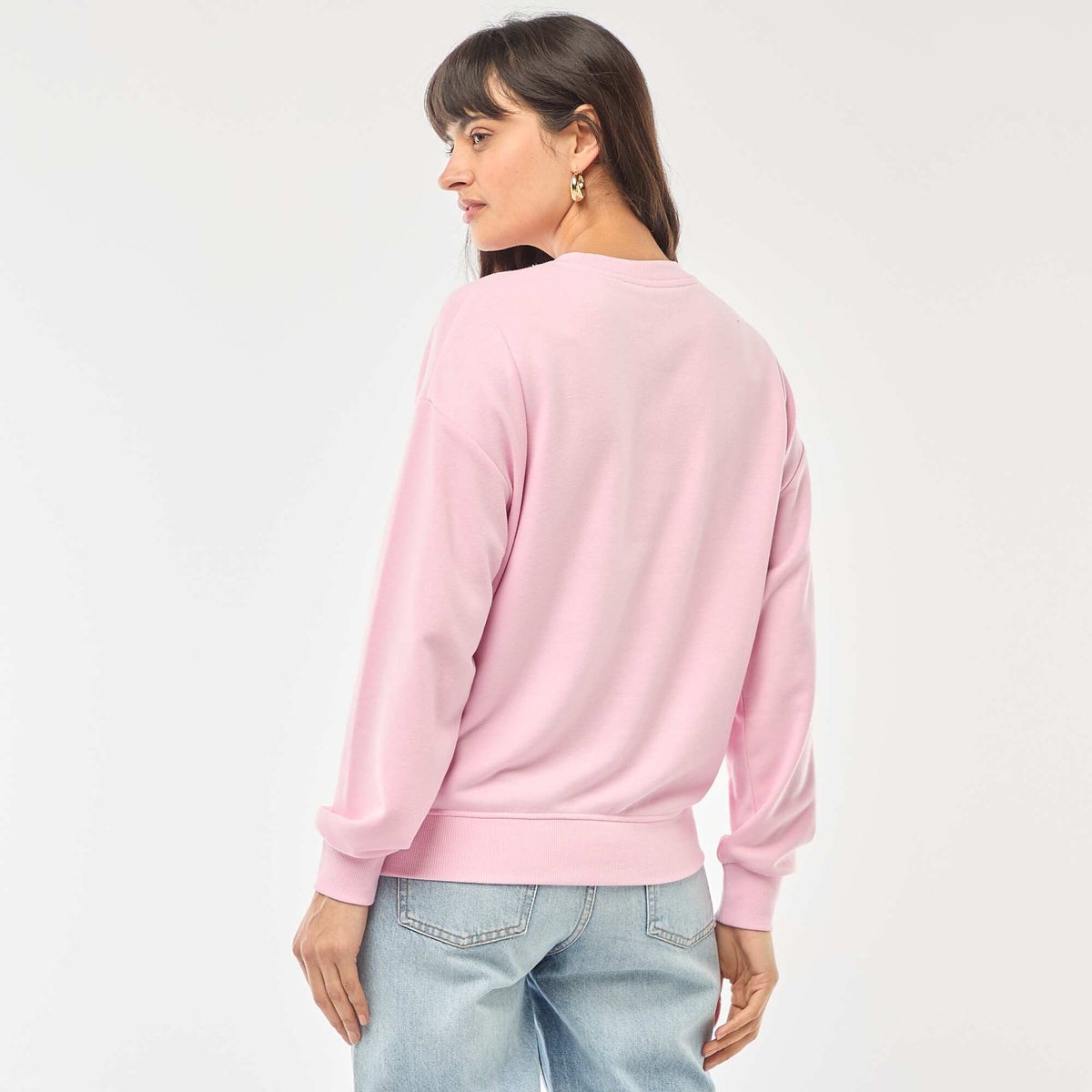 Sweat col rond en french terry uni ROSE