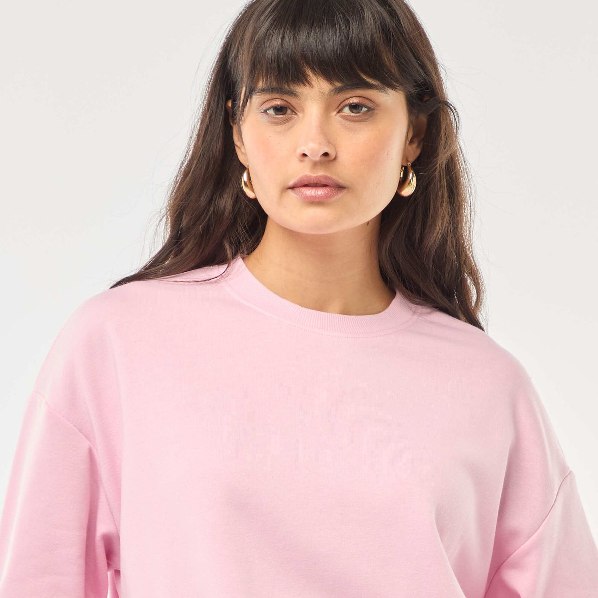 Sweat col rond en french terry uni ROSE