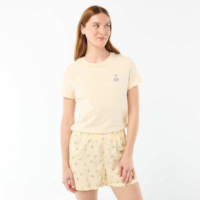 Ensemble de pyjama haut + short léger all-over rayé JAUNE