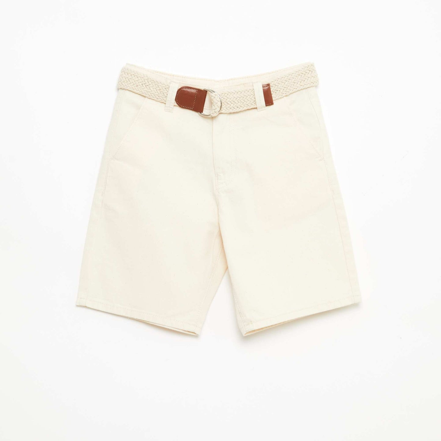 Bermuda en french terry uni avec ceinture BLANC
