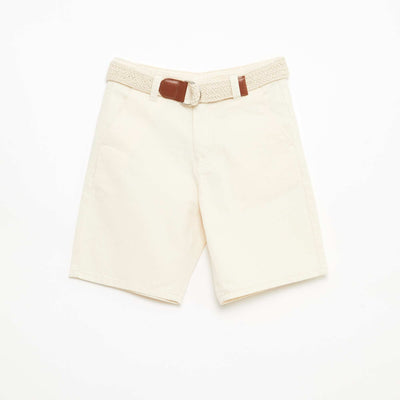 Bermuda en french terry uni avec ceinture BLANC