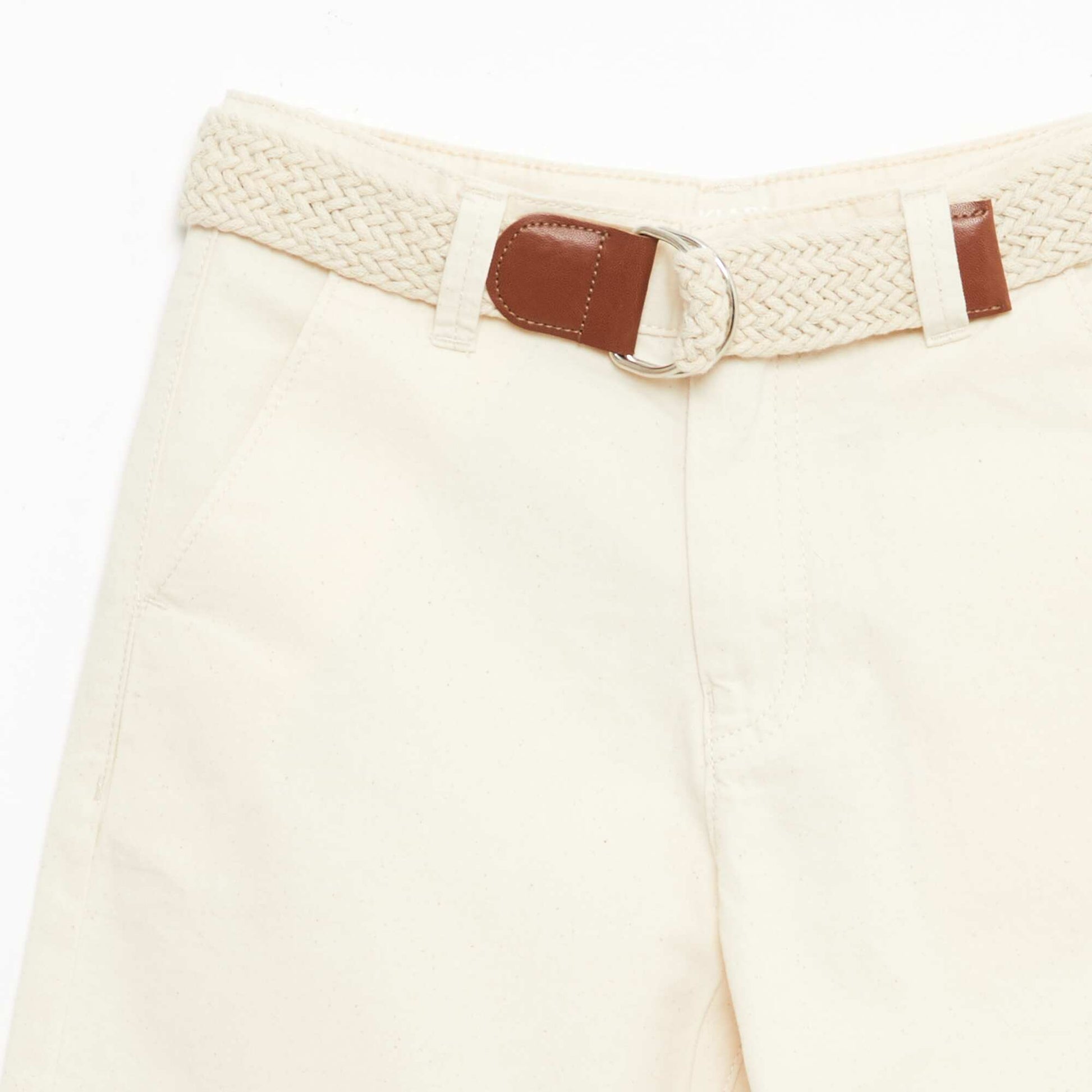 Bermuda en french terry uni avec ceinture BLANC