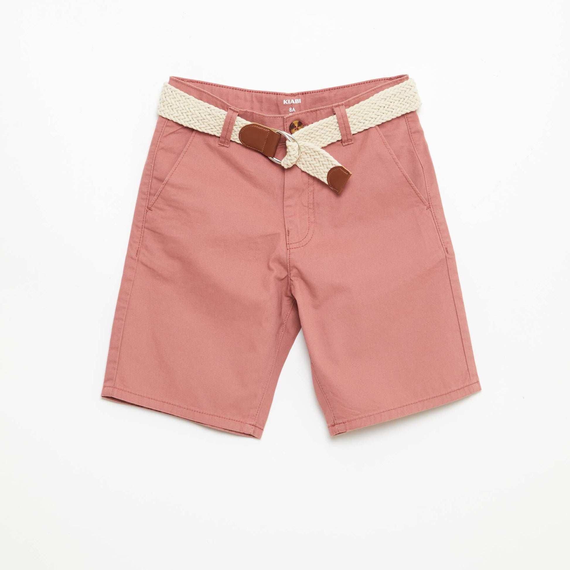 Bermuda en french terry uni avec ceinture ROSE