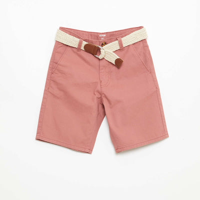 Bermuda en french terry uni avec ceinture ROSE