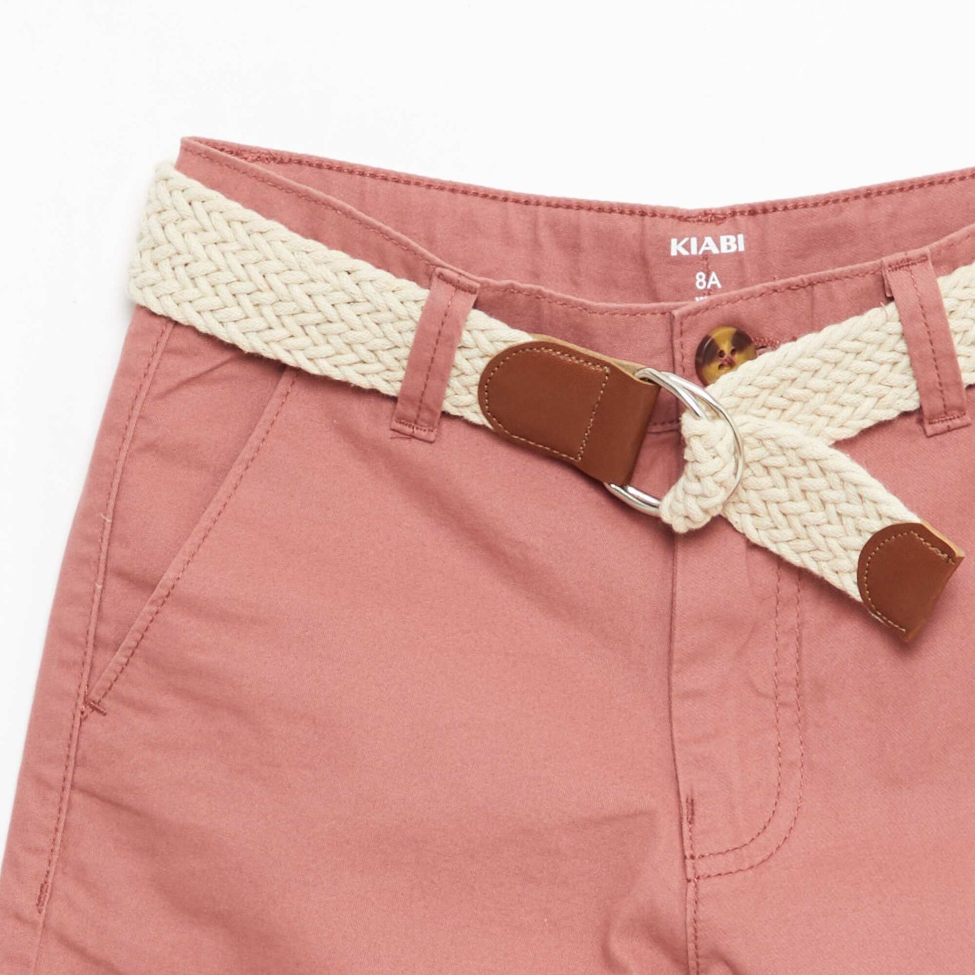 Bermuda en french terry uni avec ceinture ROSE