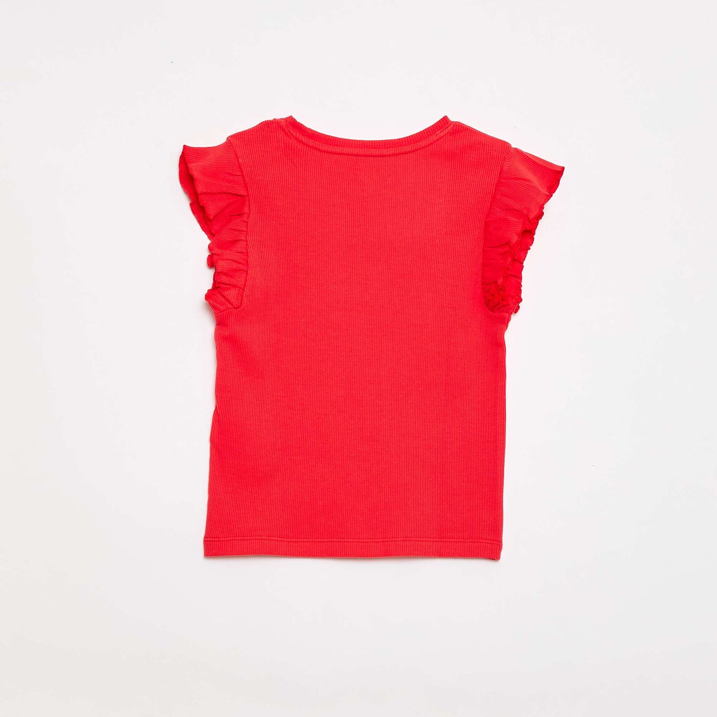 T-shirt côtelé à manches volantées ROUGE