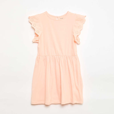 Robe en jersey avec manches courtes en broderies anglaises ORANGE