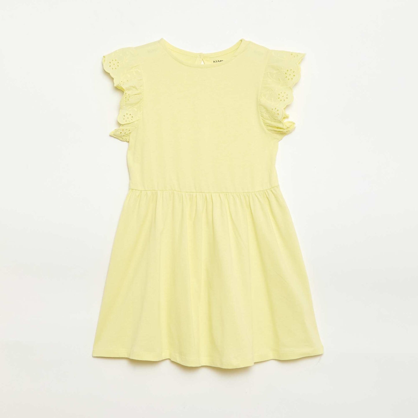 Robe en jersey avec manches courtes en broderies anglaises JAUNE