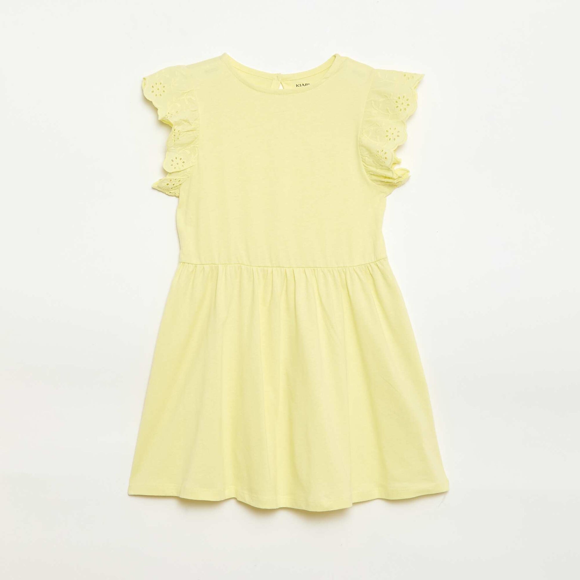 Robe en jersey avec manches courtes en broderies anglaises JAUNE