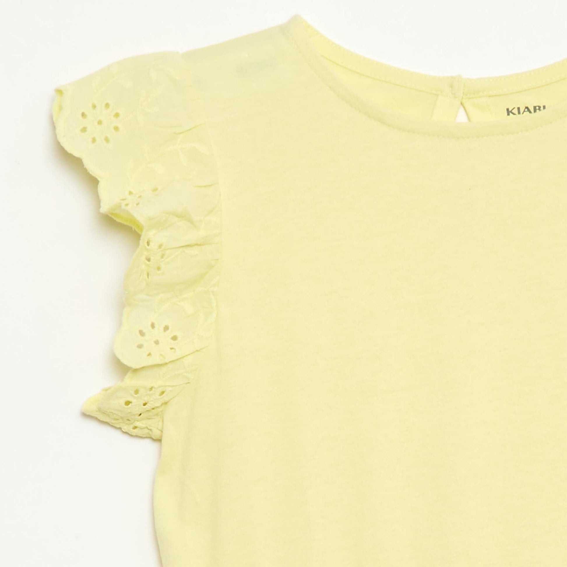 Robe en jersey avec manches courtes en broderies anglaises JAUNE