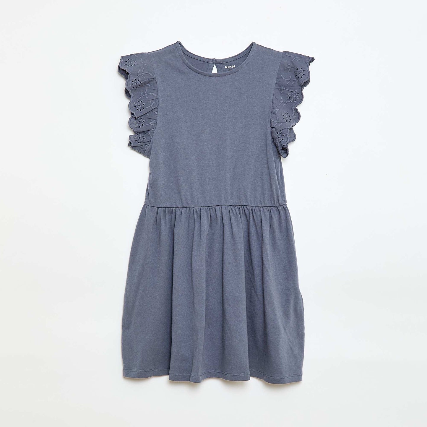Robe en jersey avec manches courtes en broderies anglaises GRIS