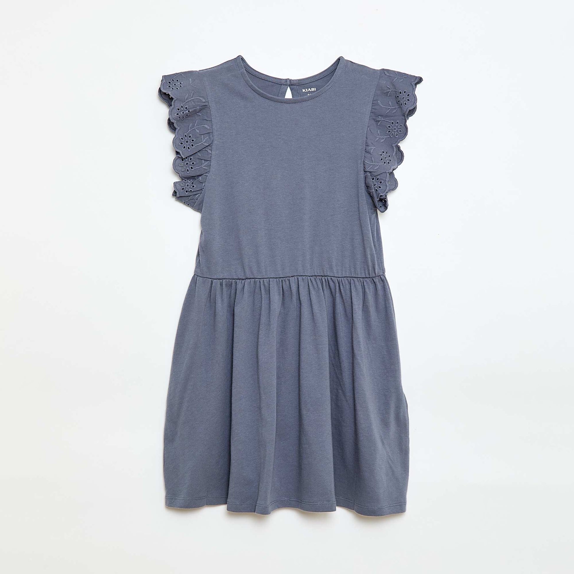 Robe en jersey avec manches courtes en broderies anglaises GRIS