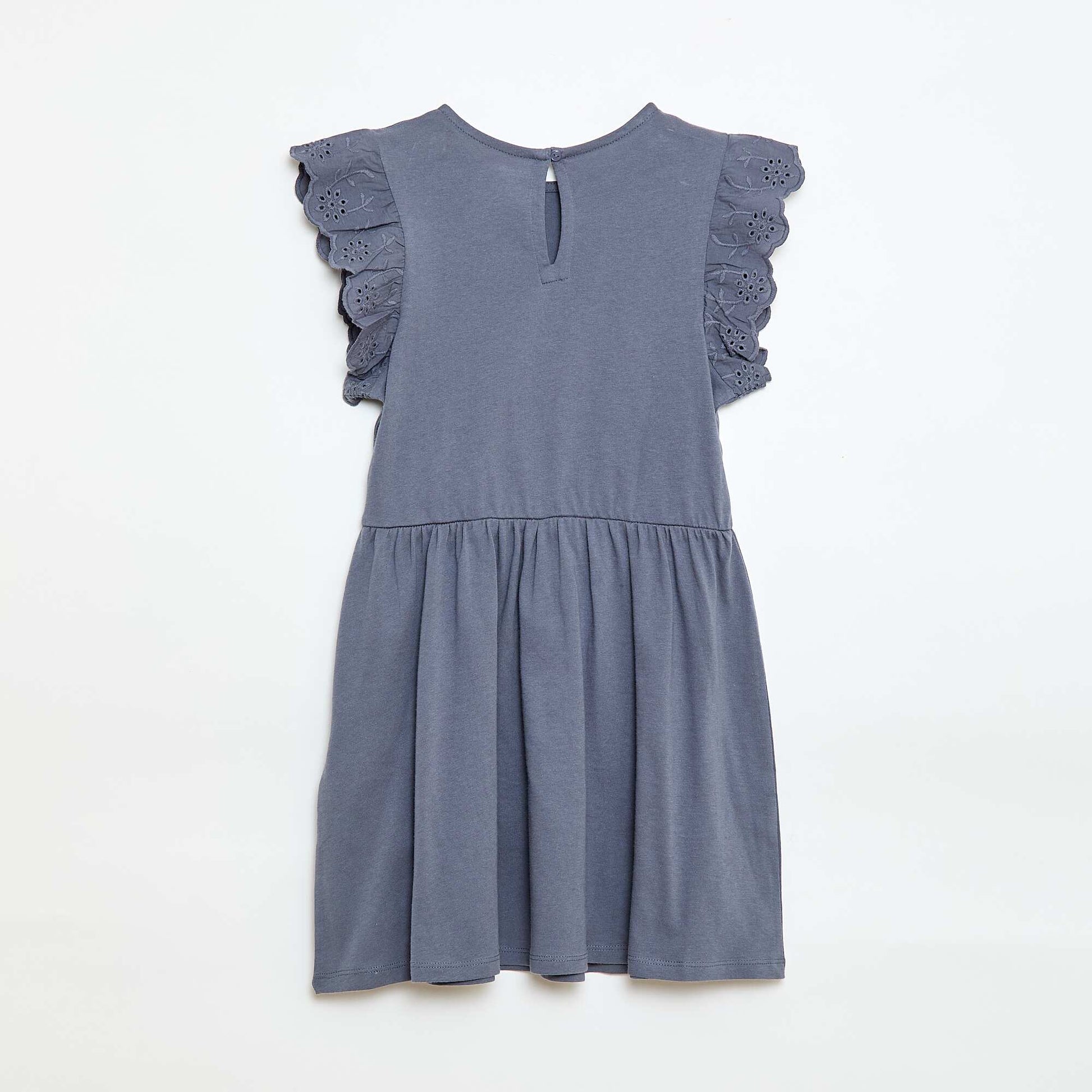 Robe en jersey avec manches courtes en broderies anglaises GRIS