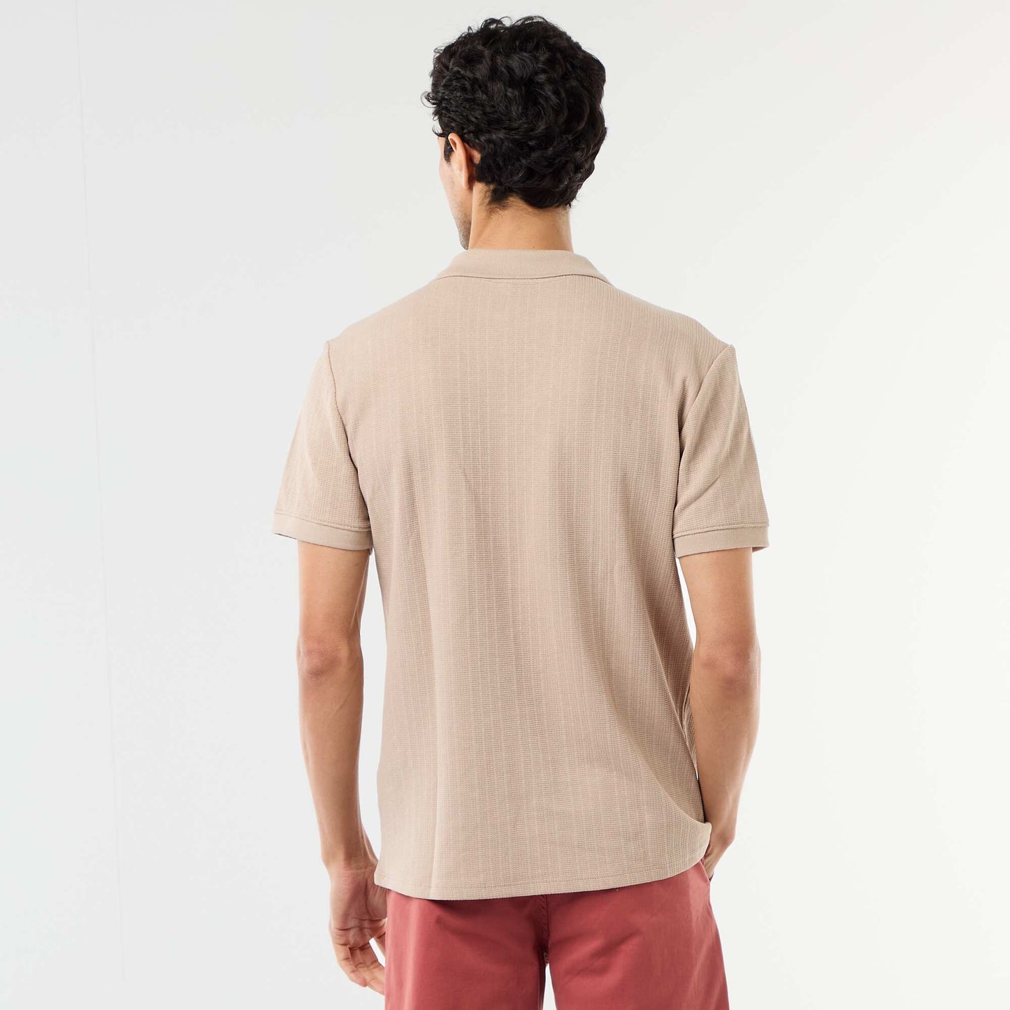 Polo à manches courtes et matière en nid d'abeilles BEIGE