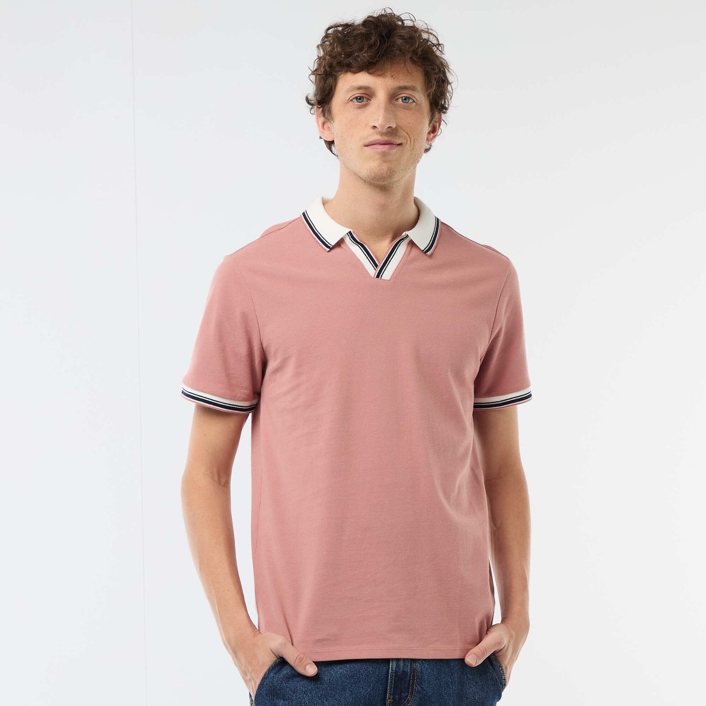 Polo en piqué de coton à manches courtes ROSE