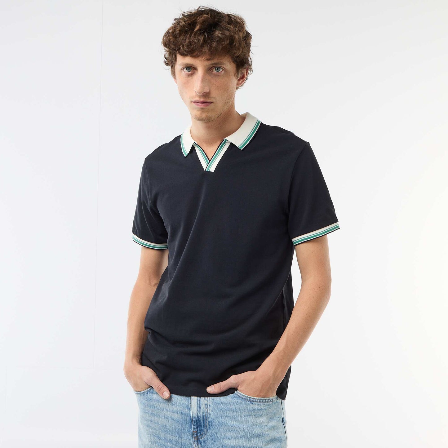 Polo en piqué de coton à manches courtes BLEU