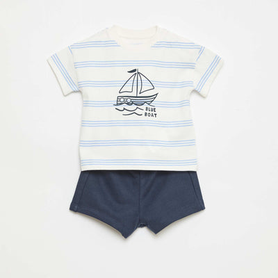 Ensemble 2 pièces en coton  T-shirt + short BLANC