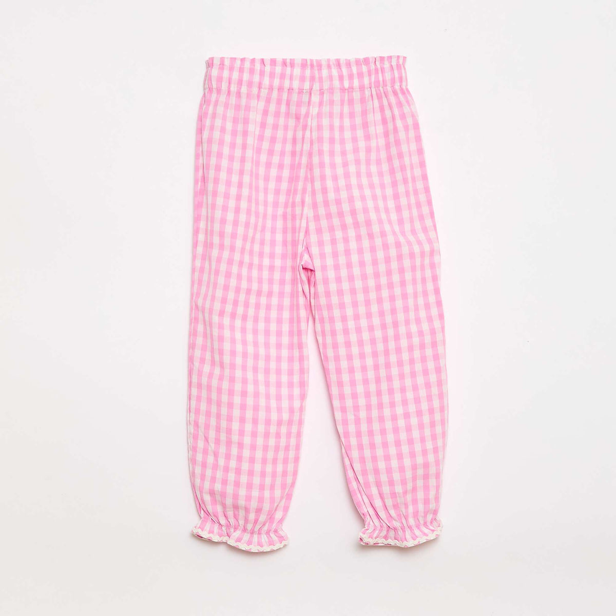 Pantalon vichy rose en popeline de coton ROSE