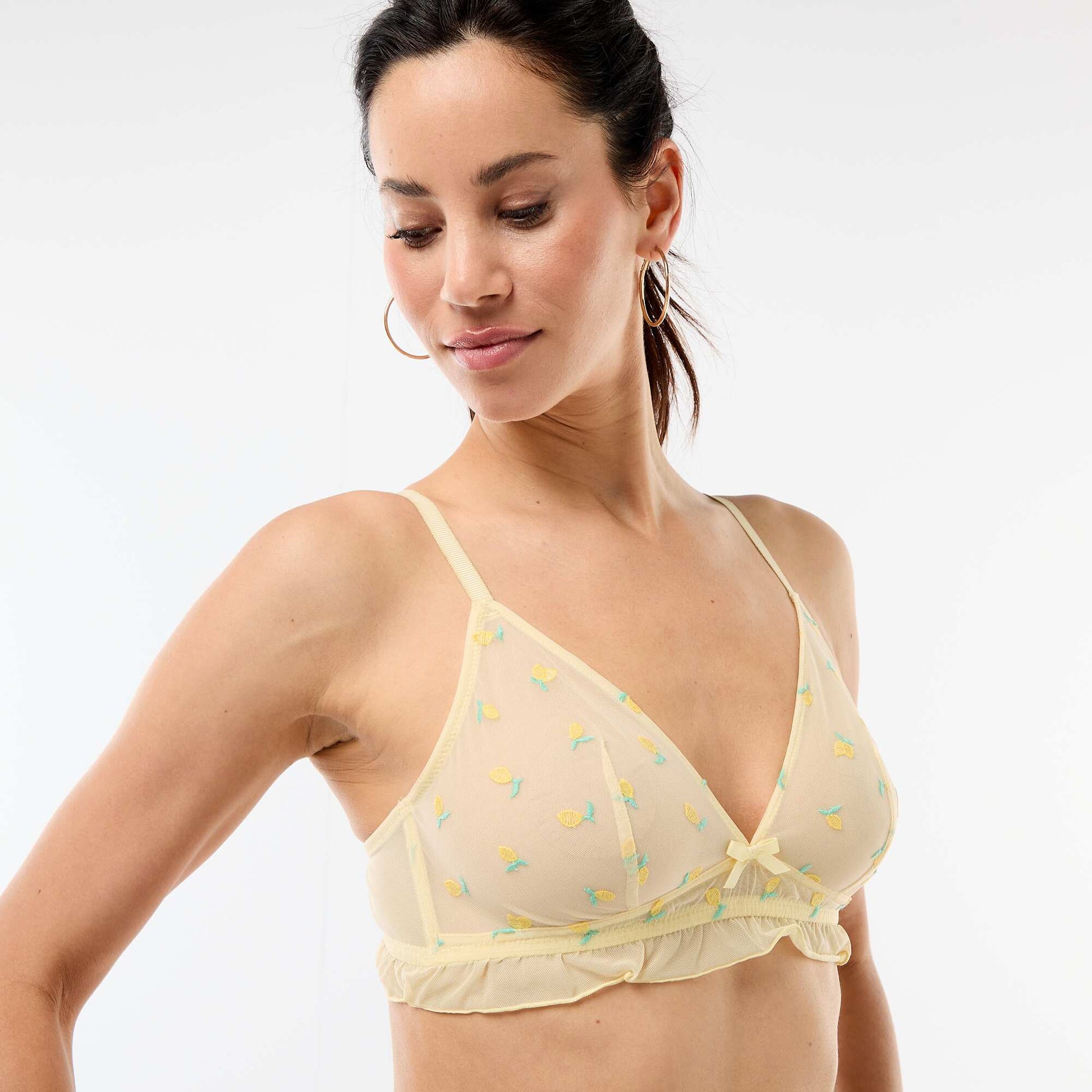 Soutien-gorge triangle en tulle avec citrons brodés JAUNE