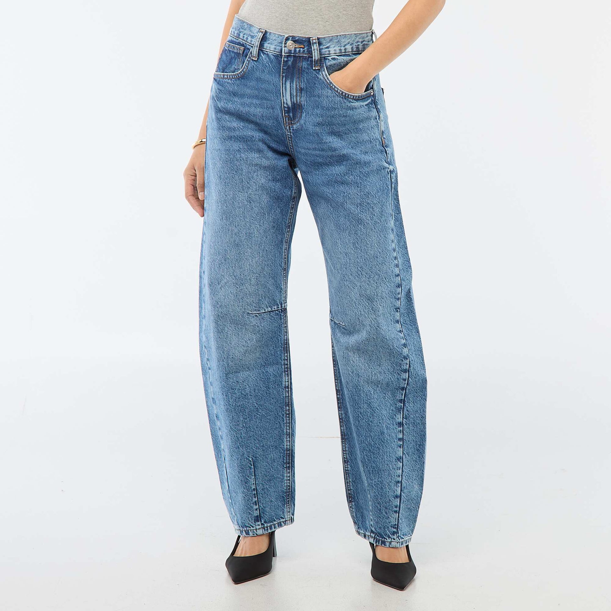 Pantalon denim barrel en coton BLEU