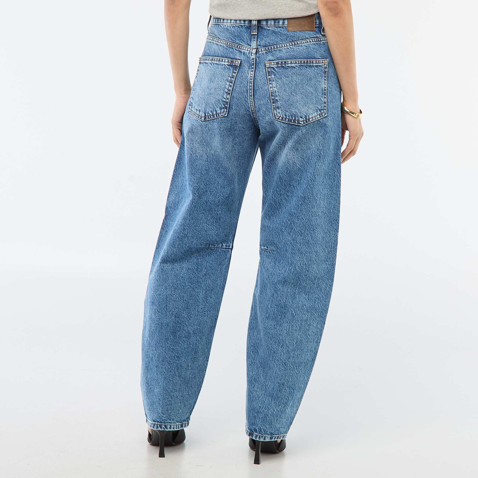 Pantalon denim barrel en coton BLEU