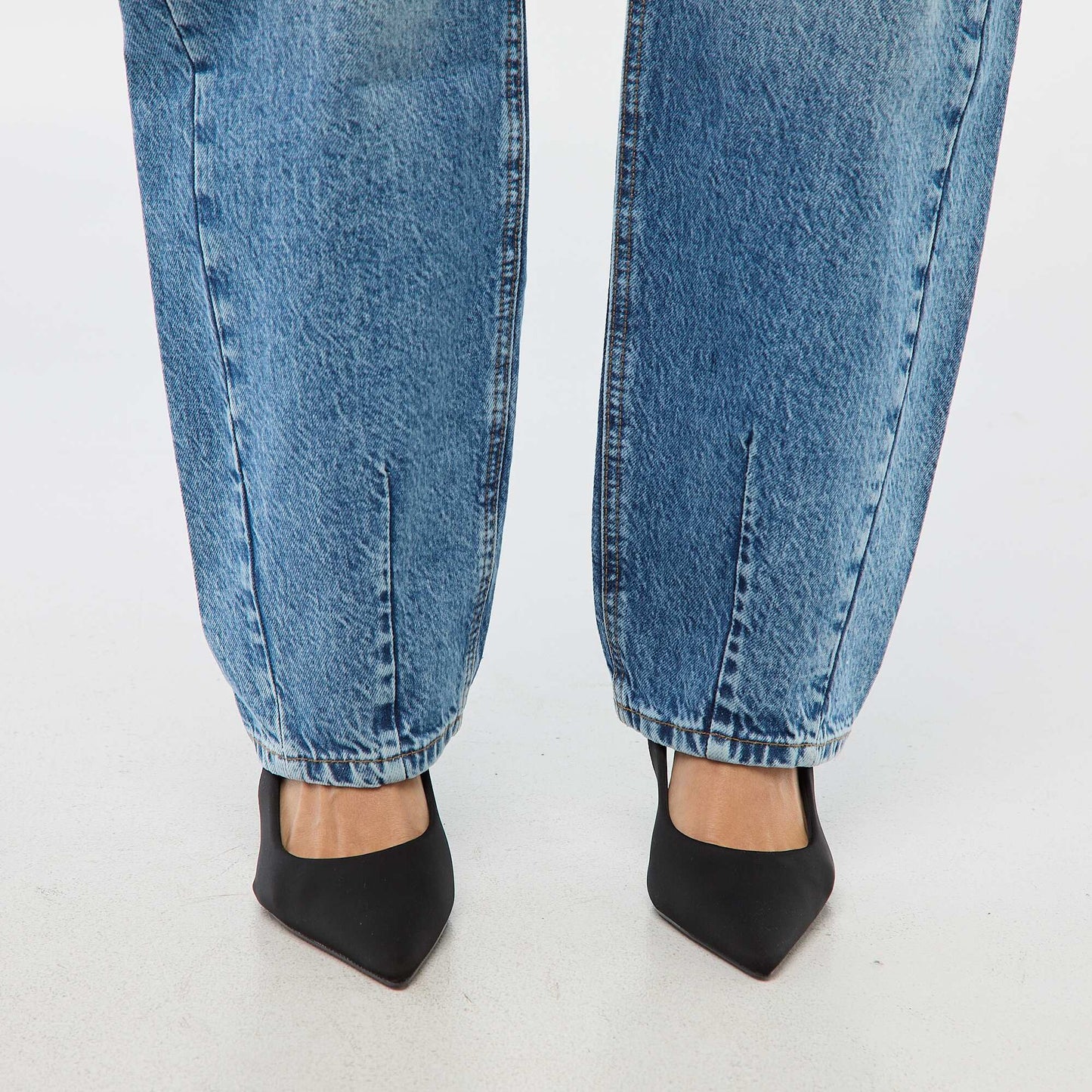 Pantalon denim barrel en coton BLEU