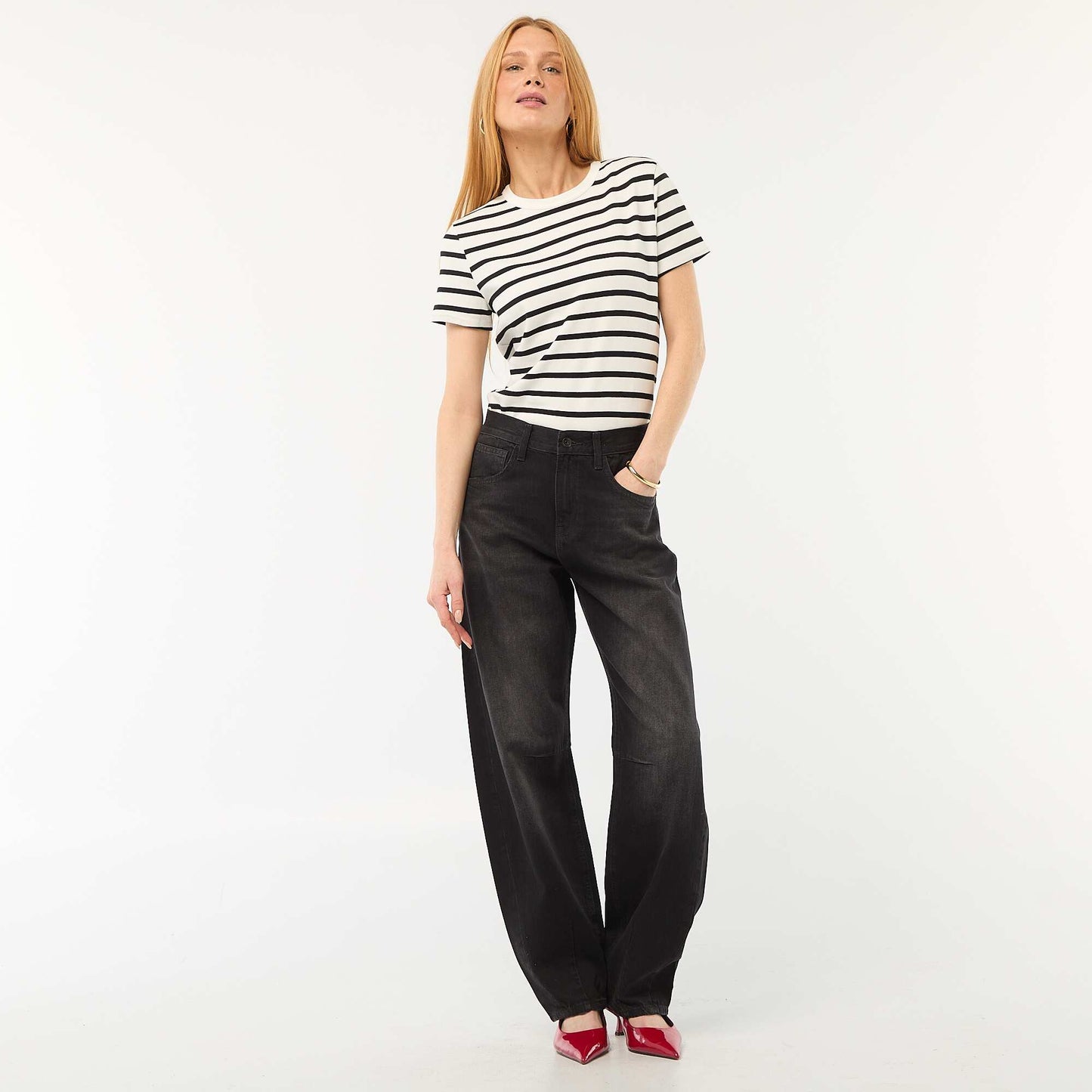 Pantalon denim barrel en coton GRIS
