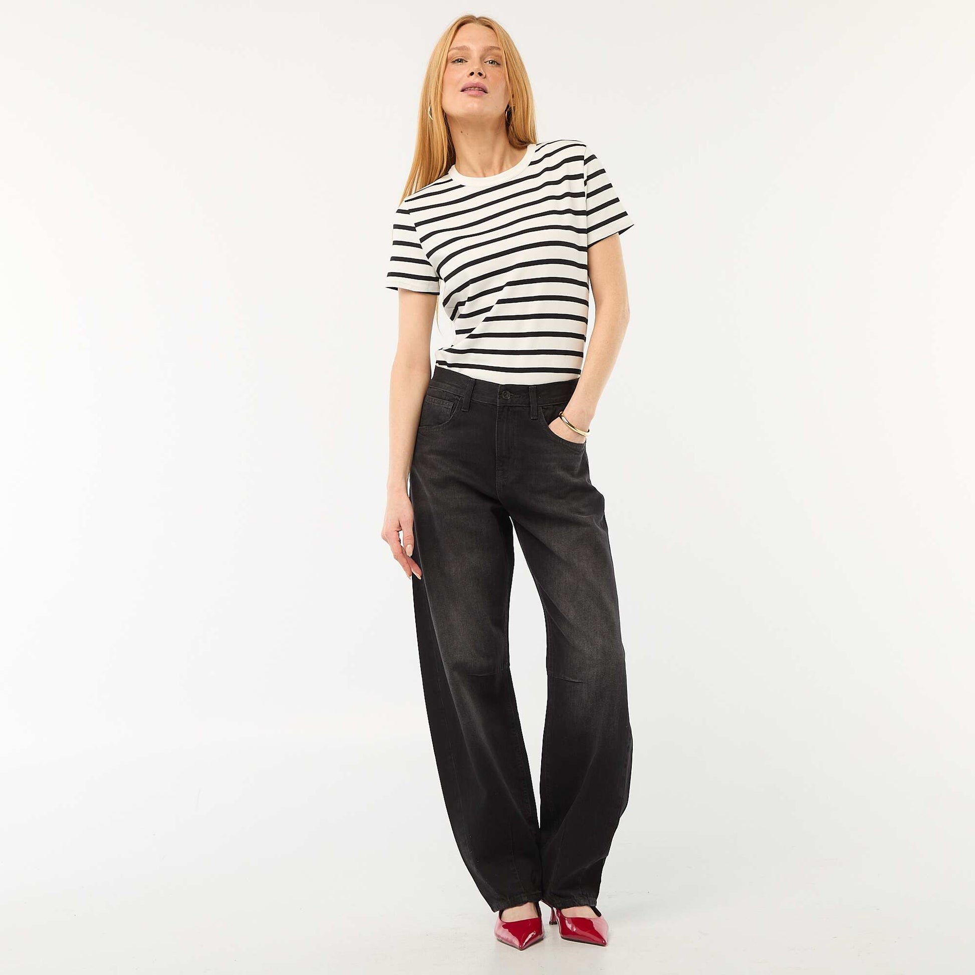 Pantalon denim barrel en coton GRIS