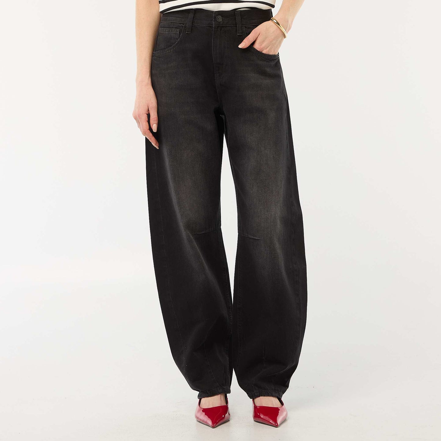 Pantalon denim barrel en coton GRIS