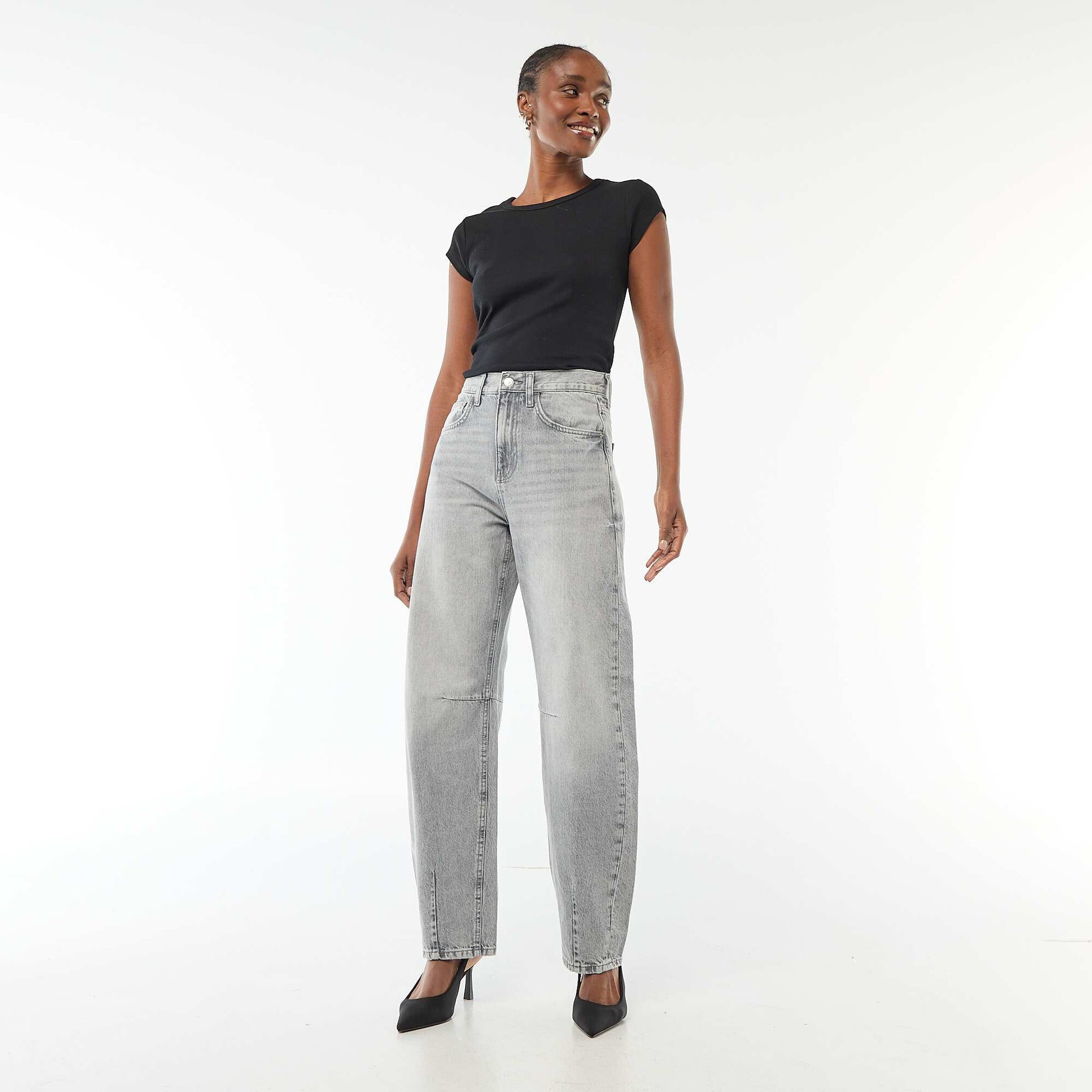 Pantalon denim barrel en coton GRIS