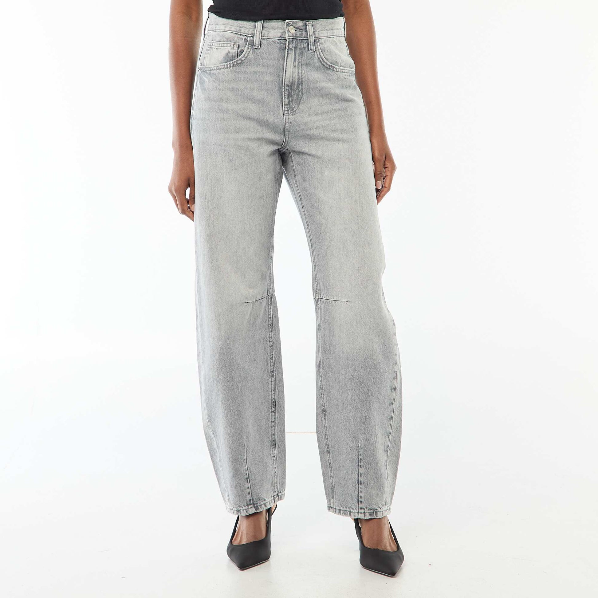 Pantalon denim barrel en coton GRIS