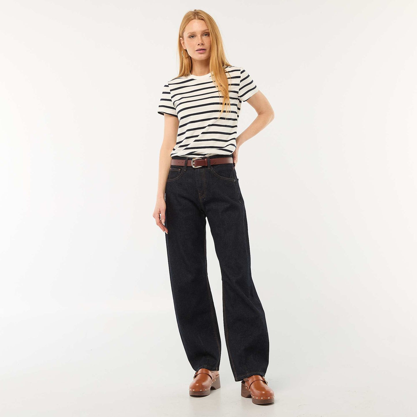Pantalon denim barrel en coton BLEU
