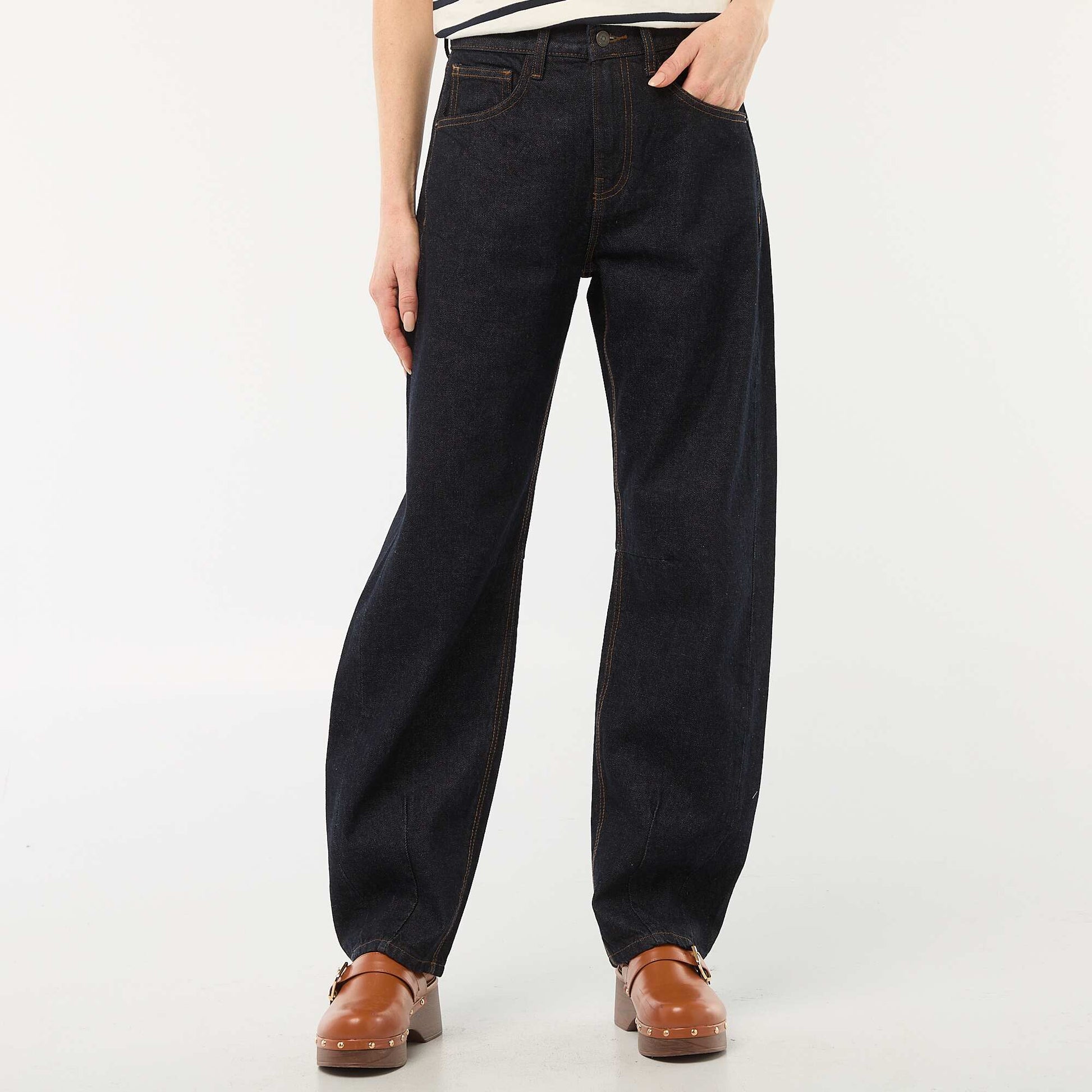 Pantalon denim barrel en coton BLEU