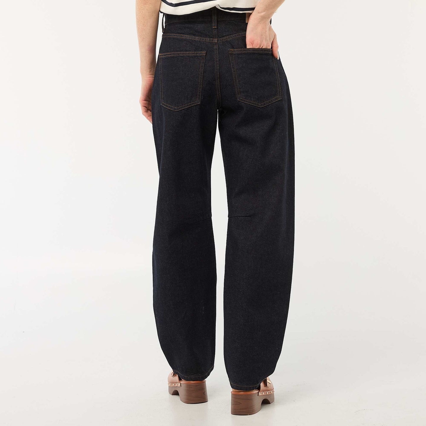 Pantalon denim barrel en coton BLEU