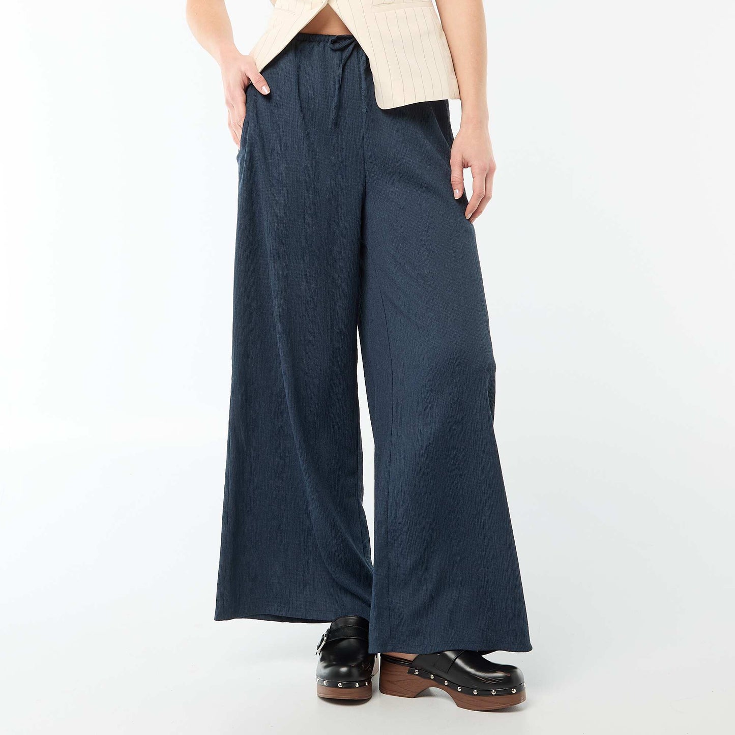 Pantalon large crêpé à 2 poches BLEU