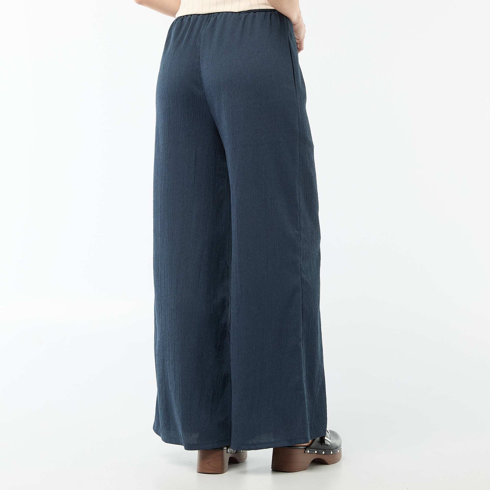 Pantalon large crêpé à 2 poches BLEU