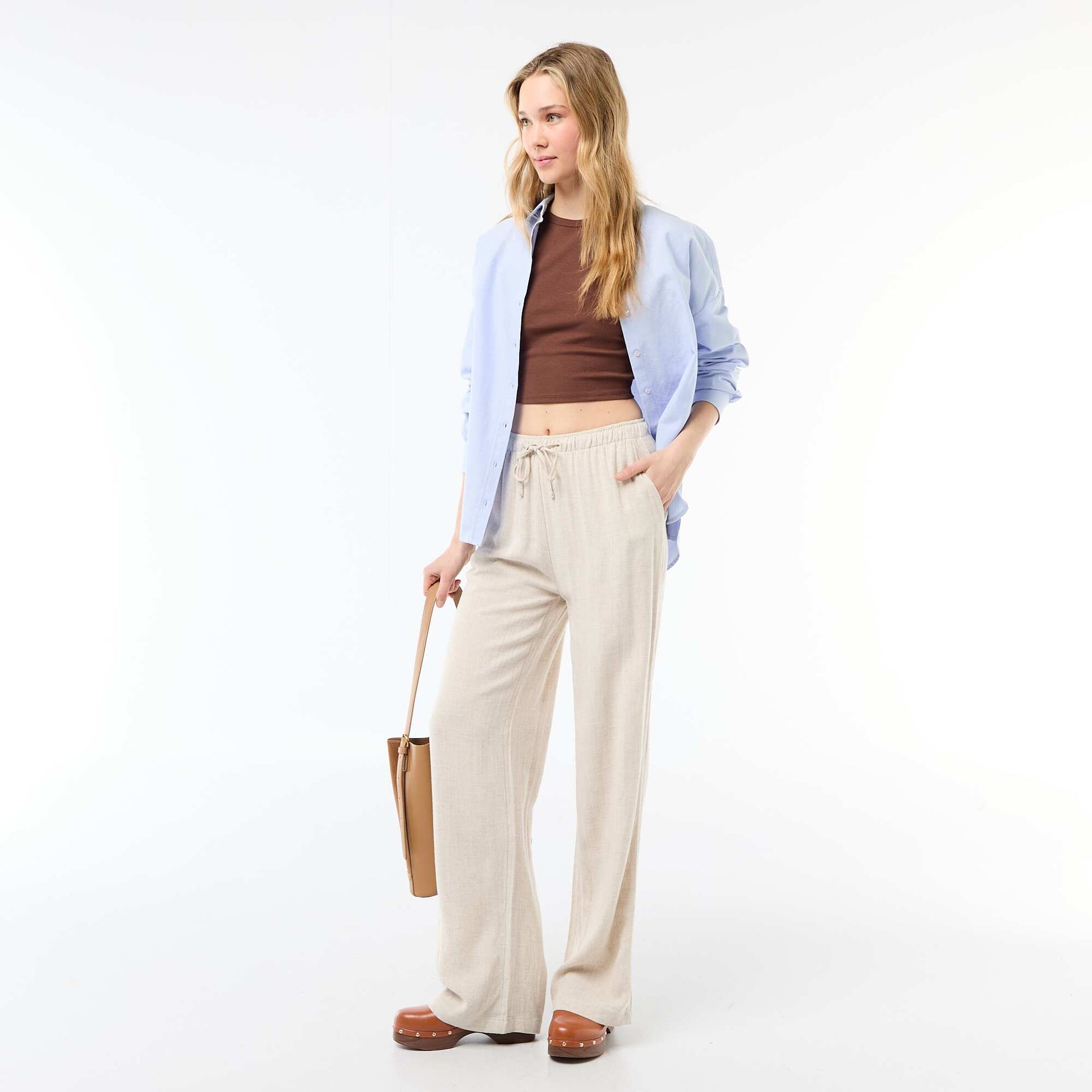 Pantalon en lin avec 2 poches BEIGE