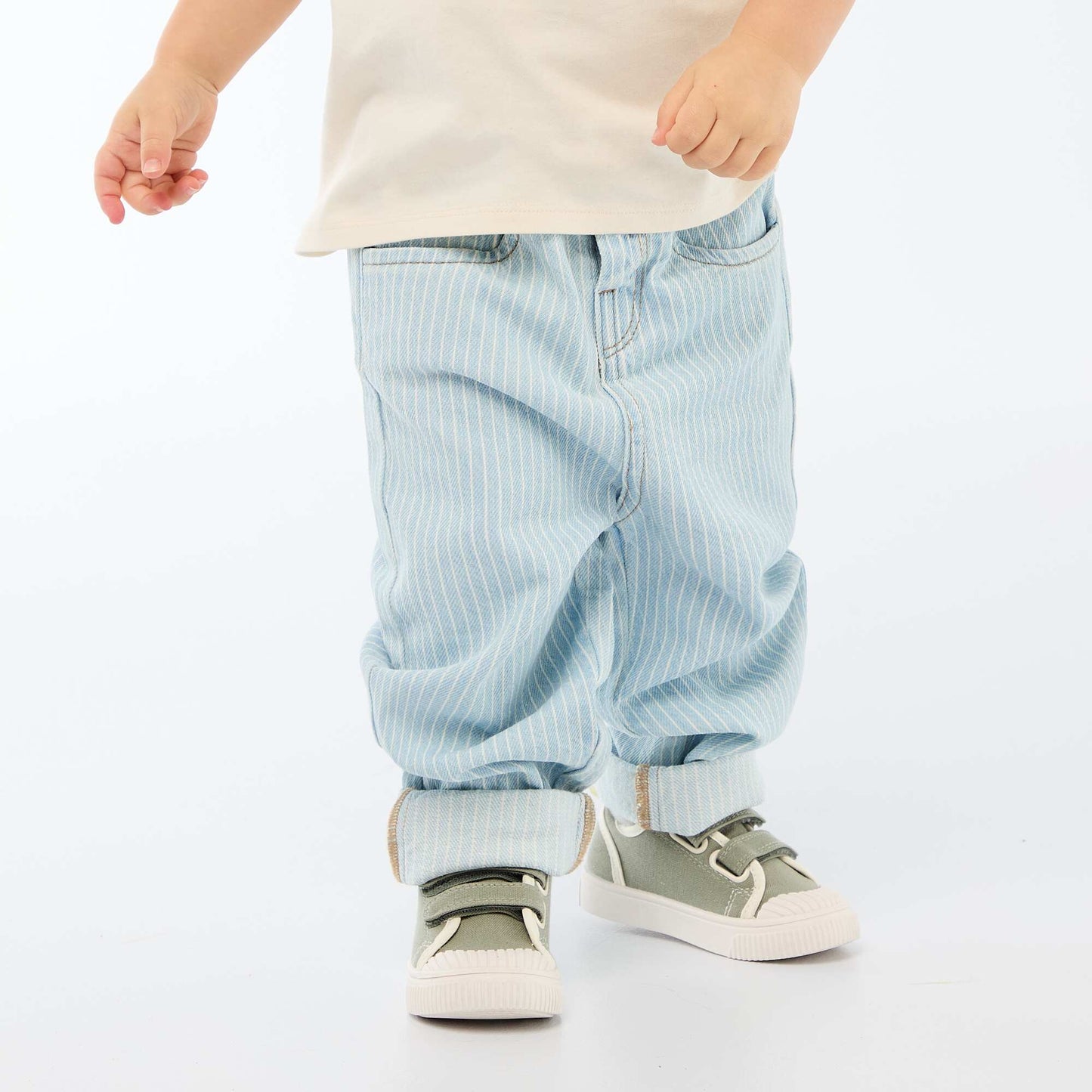 Pantalon rayé denim ajustable en coton BLEU