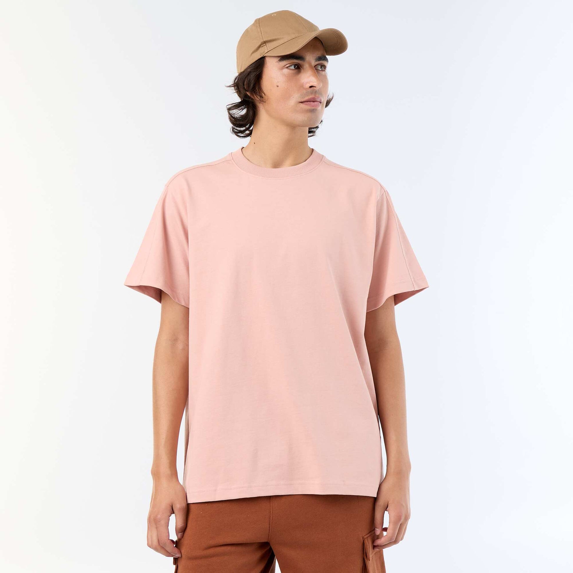 Tee-shirt uni coupe confort fit / oversize à manches courtes ROSE