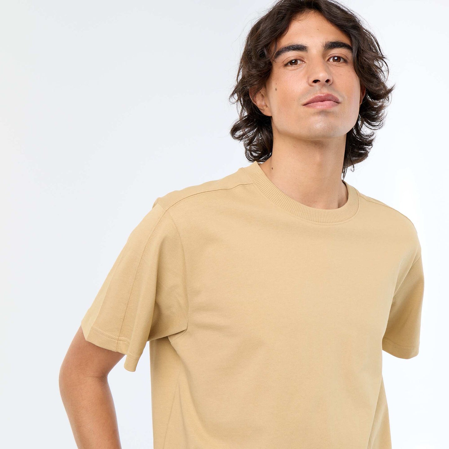 Tee-shirt uni coupe confort fit / oversize à manches courtes BEIGE
