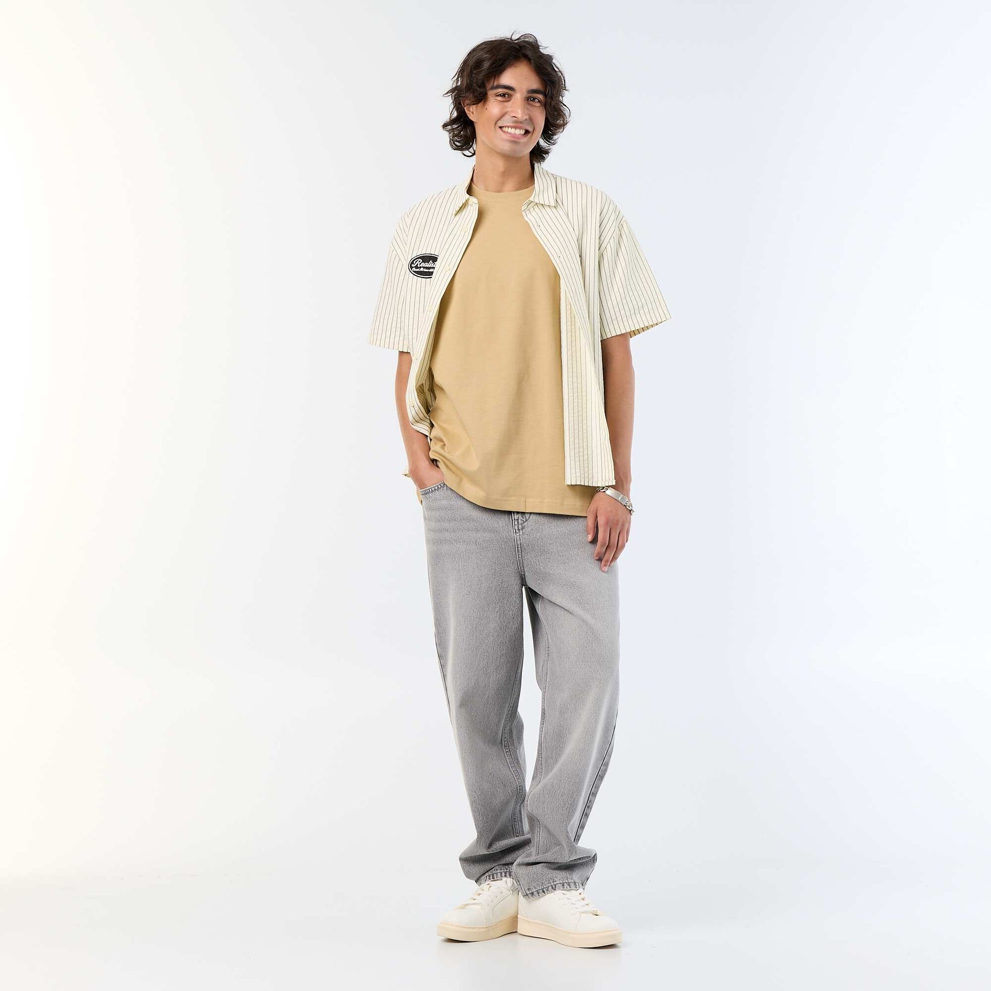 Tee-shirt uni coupe confort fit / oversize à manches courtes BEIGE